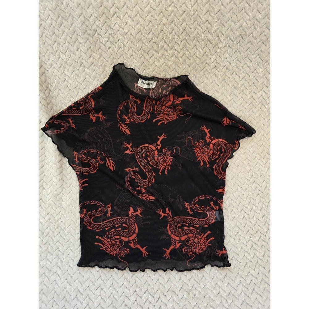 Beardance Black Mesh Croptop Sz S Red Dragon Indie Sleeze Punk‎ Emo Grunge Goth